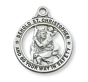 STERLING SILVER ROUND ST CHRISTOPHER PENDANT/OPEN