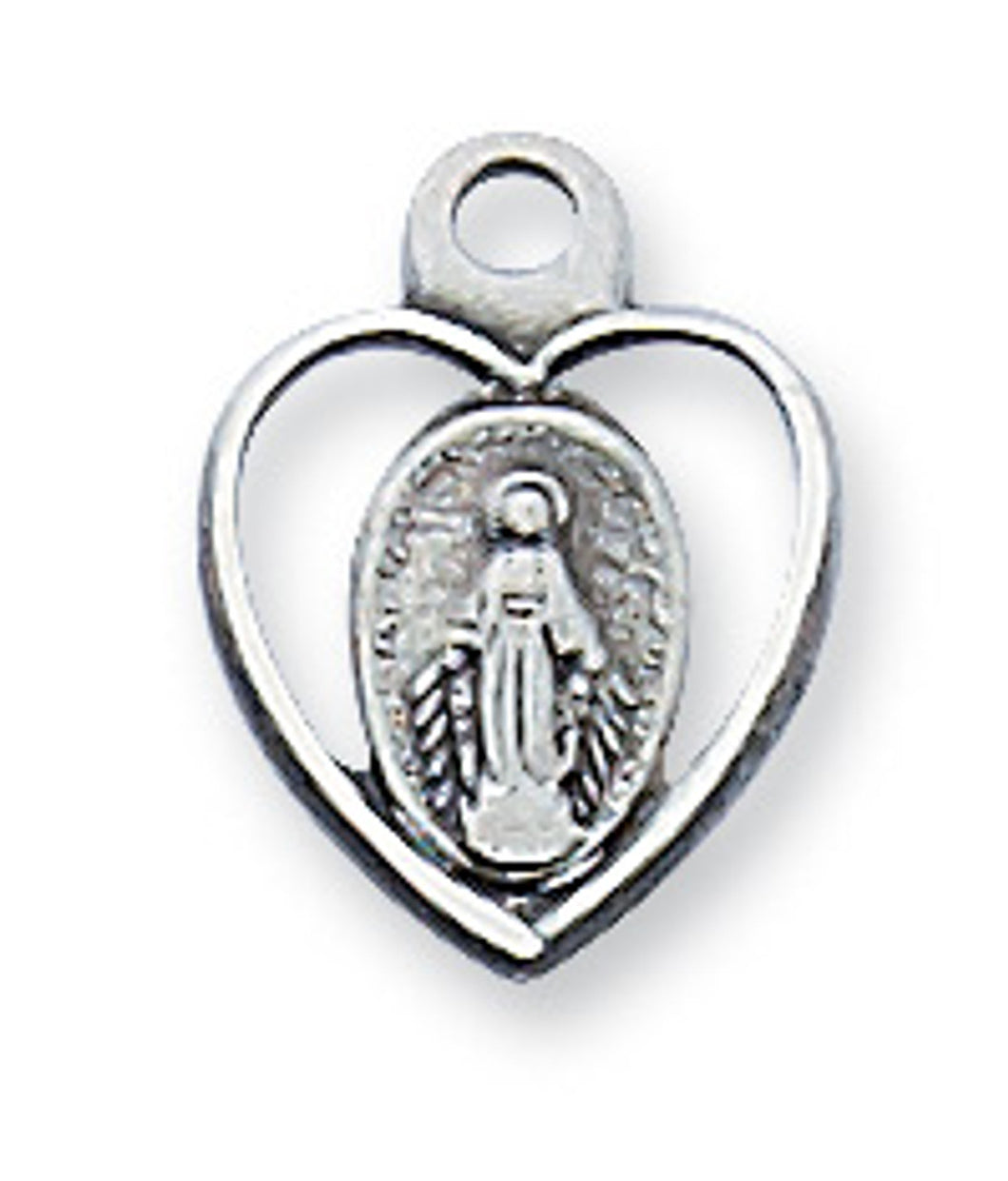 STERLING SILVER MIRACULOUS MEDAL/OPEN HEART SHAPED