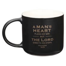 A Man's Heart Black Ceramic Coffee Mug - Proverbs 16:9