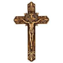 Saint Benedict Antique Gold Fleur-De-Lis Wall Crucifix