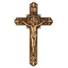 Saint Benedict Antique Gold Fleur-De-Lis Wall Crucifix