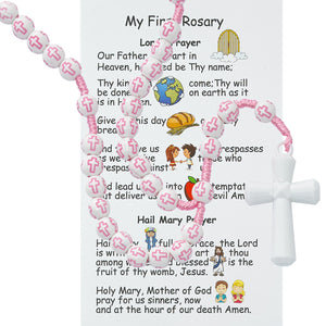 Kid's Pink Bead Corded Rosary