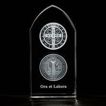 St Benedict Medal Etched Glass Standing Plaque