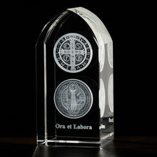St Benedict Medal Etched Glass Standing Plaque