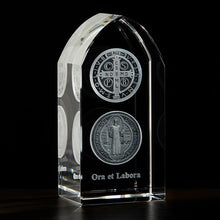 St Benedict Medal Etched Glass Standing Plaque