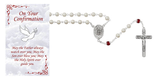 Pearl with Red Our Father Beads Confirmation Rosary