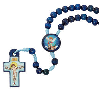 St. Michael Kid size Blue Wood Rosary