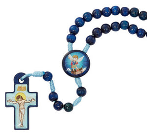St. Michael Kid size Blue Wood Rosary