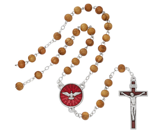 Olive Wood Confirmation Rosary with Red Center