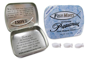 Sugar Free Fish Shaped Peppermint Flavored Mints in a Pocket Sized Tin