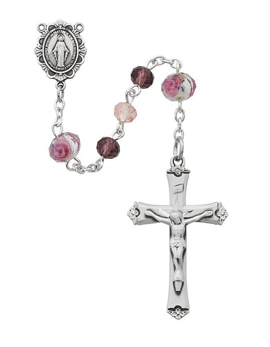 PEWTER PINK & PURPLE ROSARY