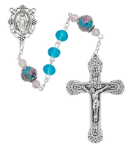 8mm Aqua Crystal Bead Rosary