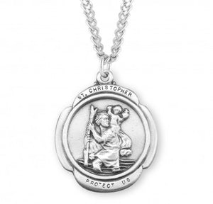 Saint Christopher Rounded Cross Sterling Silver Medal