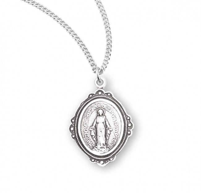 Sterling Silver Oval Fancy Edge Miraculous Medal