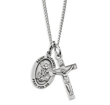 Sterling Silver Small St. Michael Medal with Small Crucifix Set