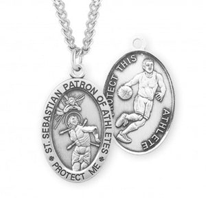 Saint Sebastian Oval Sterling Silver Basketball Male Athlete Medal