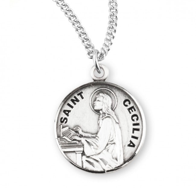 Sterling Silver Round St. Cecilia Medal
