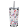 White Floral Everything Beautiful Stainless Steel Travel Mug with Reusable Stainless Steel Straw - Ecclesiastes 3:11