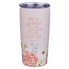 Strength and Dignity Pink Floral Stainless Steel Travel Tumbler - Proverbs 31:25