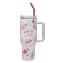 Walk by Faith Pink Cosmos 40 oz Stainless Steel Tumbler with Straw - 2 Corinthians 5:7