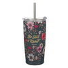 Be Still Teal Botanical Stainless Steel Tumbler With Reusable Straw - Psalm 46:10