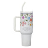 Grace White Wildflower 40 oz Stainless Steel Tumbler with Straw - 2 Corinthians 12:9