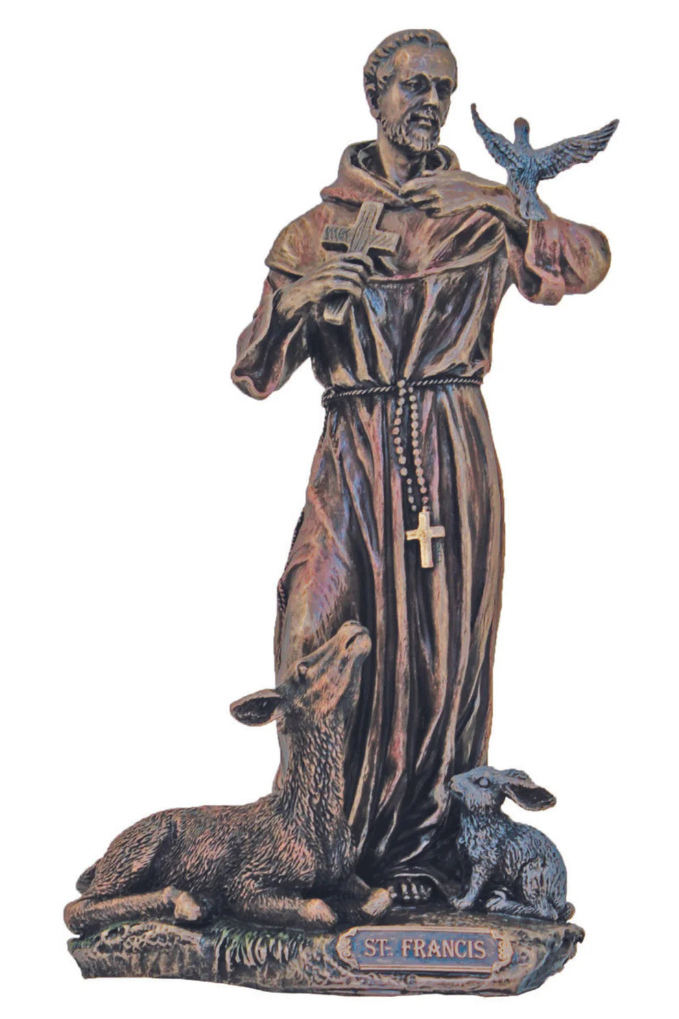 St. Francis with animals in lightly hand-painted cold cast bronze