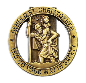 St Christopher Antique Brass Finished Auto Visor Clip