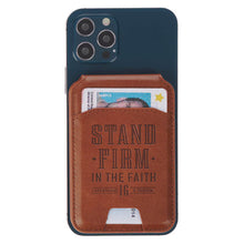 Stand Firm Honey-brown Faux Leather Phone Wallet with Stand - 1 Corinthians 16:13