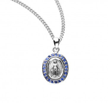 Sterling Silver Sapphire Cubic Zirconia Miraculous Medal