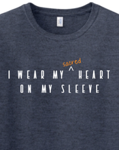 Sacred Heart on Your Sleeve- Sacred Heart of Jesus Adult T-Shirt: Heather Navy / M