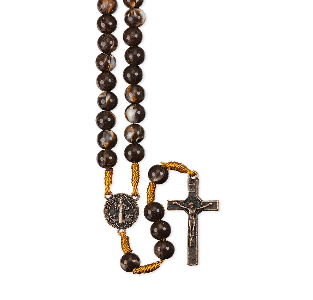 Marbleized Brown Bead Rosary with St. Benedict Crucifix