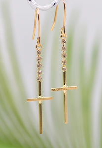 Cross Gold with Cubic Zirconia Crystal - Eden Merry Earrings