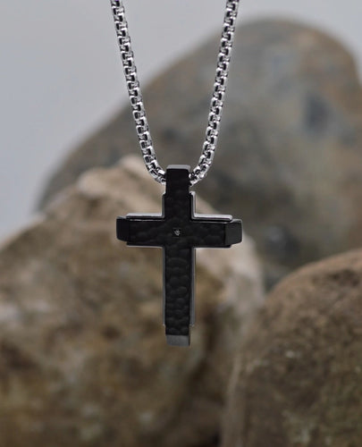 Black Textured Cross Necklace - Eden Merry Necklace