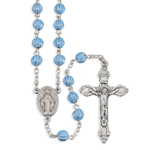 Blue and Silver Metal Bead Rosary