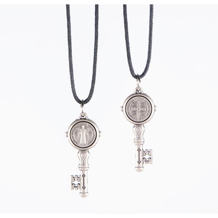 Saint Benedict Jubilee Medal, Silver Key Necklace