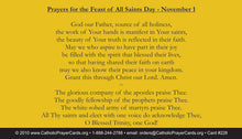 Feast of All Saints' Day Prayer Card