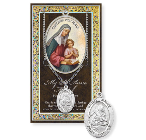 Saint Anne Genuine Pewter Medal on a 18