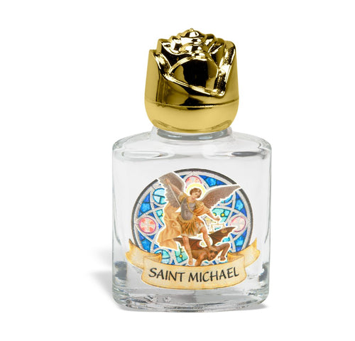 Glass Saint Michael Holy Water Bottle with Gold Rose Cap