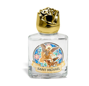 Glass Saint Michael Holy Water Bottle with Gold Rose Cap
