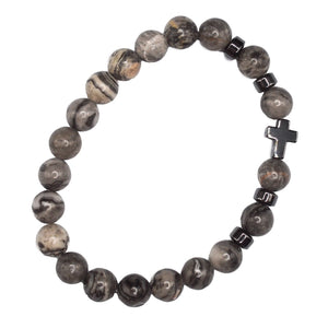 Greystone Beaded Cross Bracelet with Prayer Card