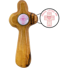 Girls Baptism Cross - Holy Land Olive Wood Handheld Prayer Comfort Cross in Gift Box