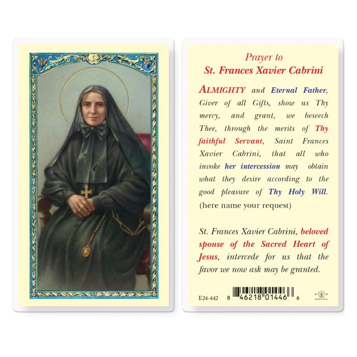 Prayer to St. Frances Xavier Cabrini Prayer Card