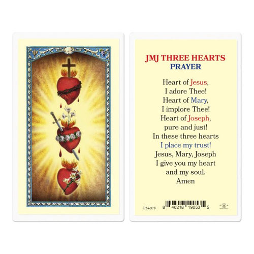 Jesus Mary Joseph Three Hearts Prayer Card
