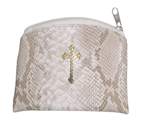 Beige Reptile Patterned Rosary Pouch