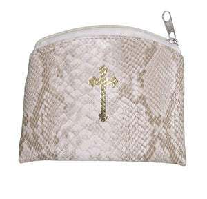 Beige Reptile Patterned Rosary Pouch