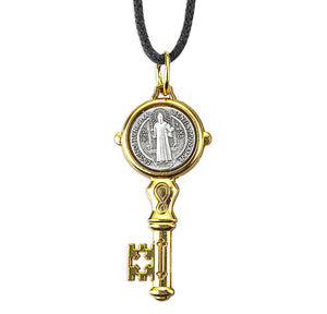 Saint Benedict Jubilee Medal, Gold Key Necklace