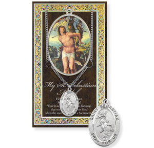 Saint Sebastian Genuine Pewter Medal on a 24" Chain with Biography and Picture Folder