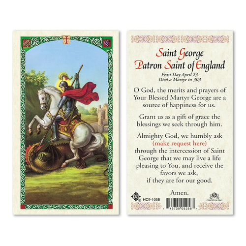 Saint George Patron Saint of England Prayer Card