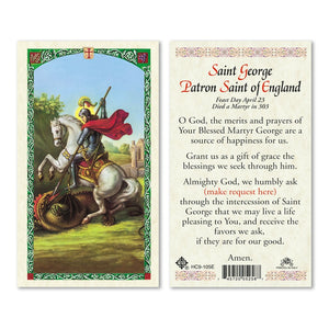 Saint George Patron Saint of England Prayer Card
